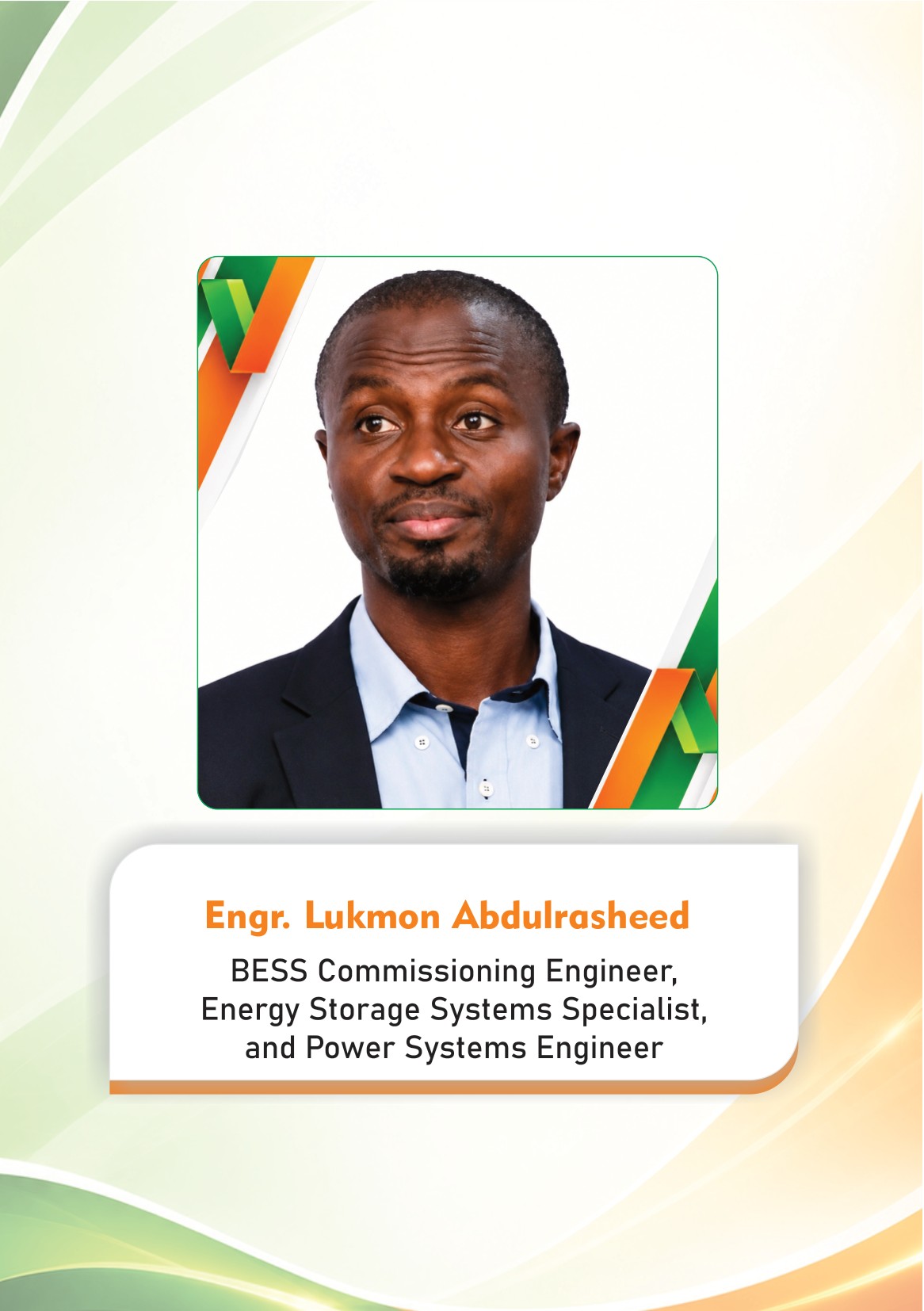 Nigeria International Lighting Expo 2026 — page 16: Engr. Lukmon Abdulrasheed — BESS Commissioning Engineer, Energy Storage Systems Specialist
