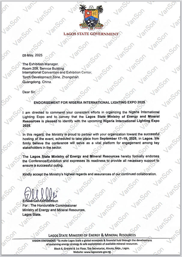 Lagos State Government Backs Nigeria International Lighting Expo as Strategic Partner